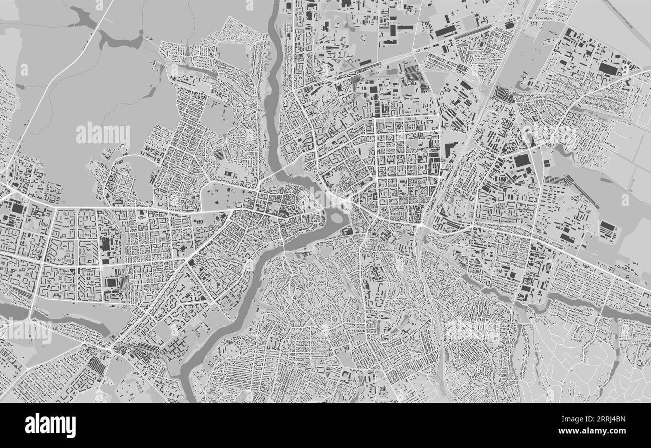 Carte de Vinnytsia ville, Ukraine. Affiche urbaine en noir et blanc. Image de la carte routière avec vue de la zone urbaine. Illustration de Vecteur