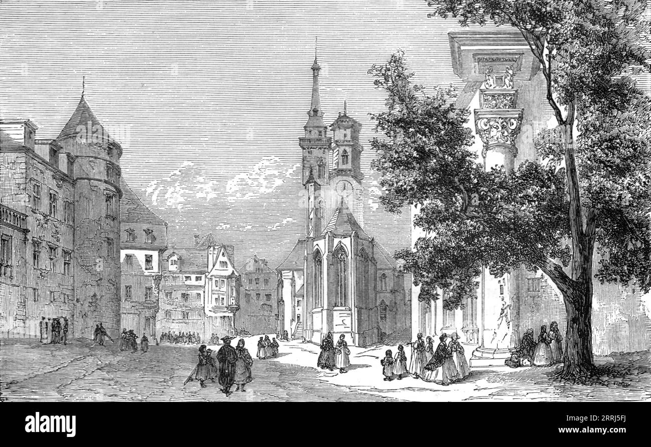 'Place du vieux château à Stuttgard ; de l'Alsace au Hartz', 1975. De, 'Illustrated Travelss' de H.W. Bates. [Cassell, Petter et Galpin, c1880, Londres] Banque D'Images