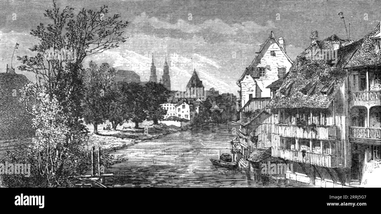 'La rivière Pegnitz, qui traverse la ville de Nuremberg ; de l'Alsace au Hartz', 1975. De, 'Illustrated Travelss' de H.W. Bates. [Cassell, Petter et Galpin, c1880, Londres] Banque D'Images