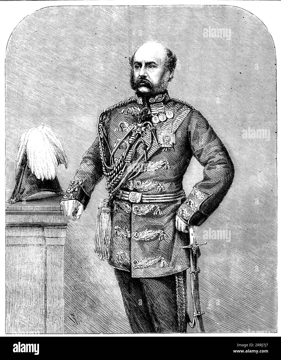 Major-général Sir Edward Lugard, K.C.B. - d'après une photographie de Beard, 1858. Sir Edward Lugard a servi dans la campagne d'Afghanistan en tant que major de brigade de la quatrième brigade; dans la campagne de Sutlej en tant qu'adjudant-général adjoint de la première Division... et tout au long de la guerre du Punjaub en tant qu'adjudant-général des troupes de la Reine... en 1846, il a été nommé à l'état-major général de l'Inde en tant qu'adjudant-général adjoint des forces de la Reine, il occupe cette fonction jusqu'en 1854, date à laquelle il se rend à Bombay en tant qu'adjudant-général adjoint des troupes de la Reine dans cette présidence, et est fait aide-de-camp de la Banque D'Images