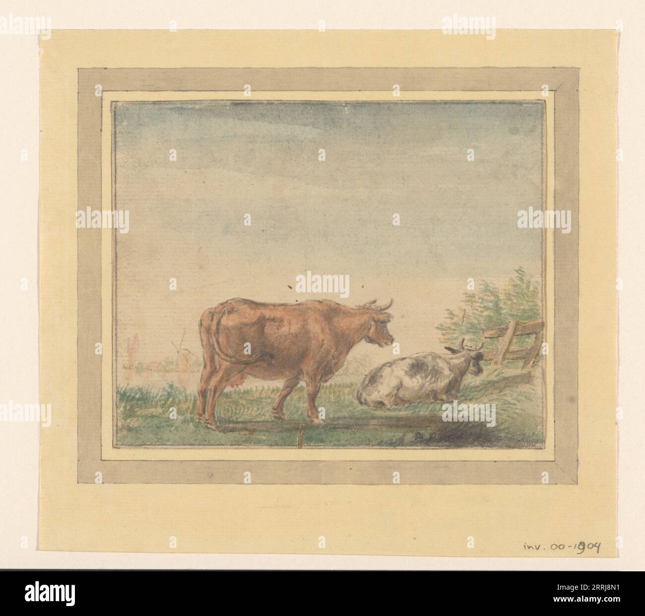 Deux vaches dans un pré, 1700-1800. Banque D'Images