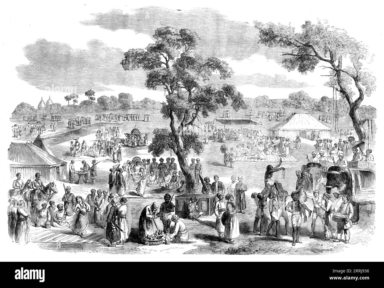 A Hindoo Fair, 1858. 'Tout est conduit d'une manière calme, langoureuse, adapté à la chaleur du climat et au caractère des gens... les nautches sont exécutées dans diverses parties de la foire... le Hindoo est... passionnément passionné de danse... et il restera assis pendant des heures à regarder la performance plutôt monotone d'un groupe de nautch-girls, ne donnant aucun autre signe de son plaisir qu'un grognement occasionnel de "Wah! wah!" Ce qui peut être interprété comme "Bravo!" [Les mouvements]... sont apaisants et ondulatoires. Leur art consiste principalement dans un arrangement gracieux de leur fl Banque D'Images