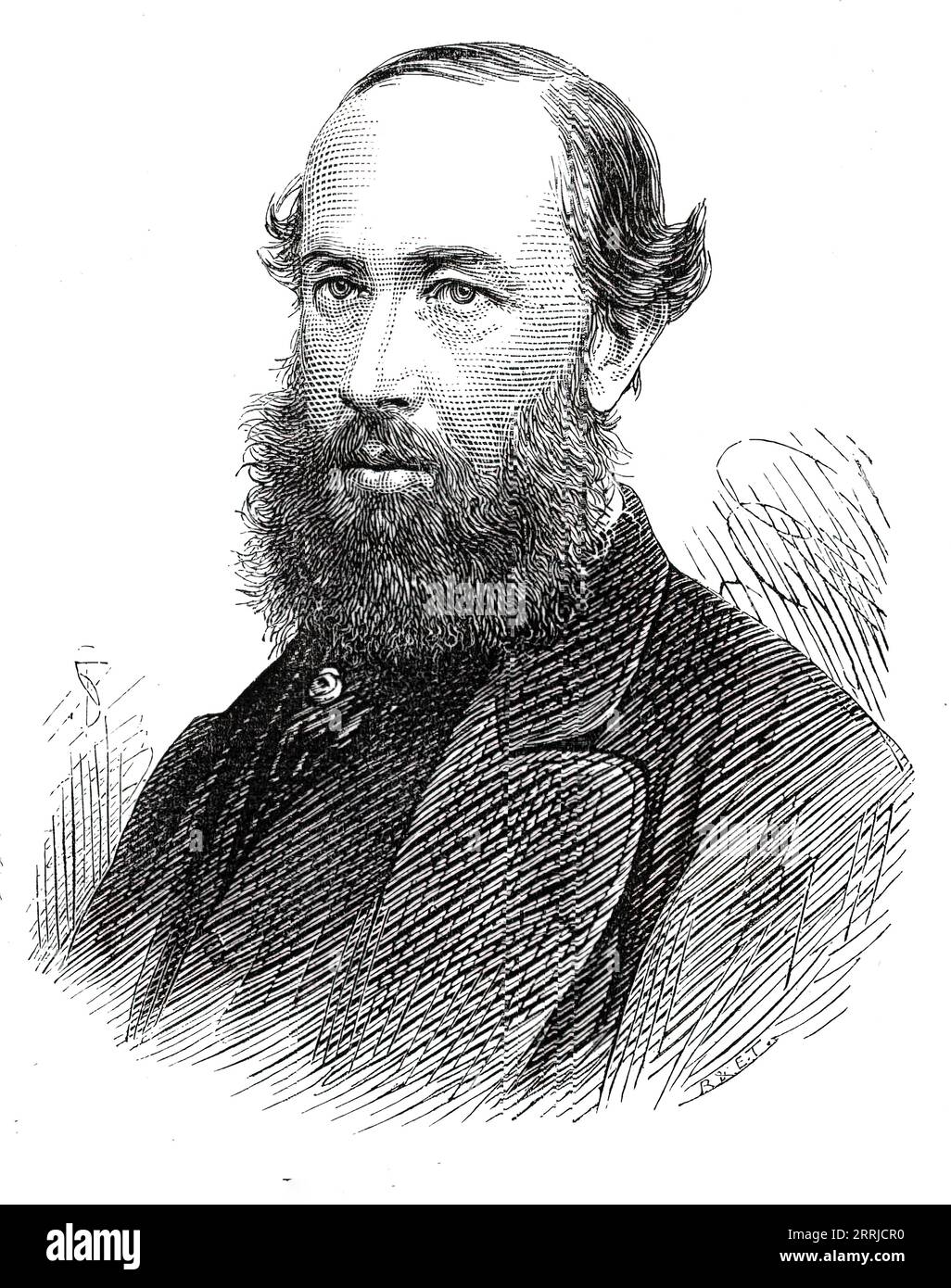 Comte de Wharncliffe, 1876. Gravure d'après une photographie de Barraud et Jerrard. Le très honorable Edward Montague Granville Stuart-Wortley, qui vient d'échanger sa baronnie de Wharncliffe, dont il occupe le troisième rang consécutif, pour le comté de Wharncliffe et le vicomté de Carlton de Carlton, dans la West Riding of Yorkshire... entre dans les Grenadier Guards en 1846... [et] est lieutenant dans le 1st West York Yeomanry Cavalry et lieutenant-colonel du 1st West York Rifle Volunteers'. Extrait de "Illustrated London News", 1876. Banque D'Images