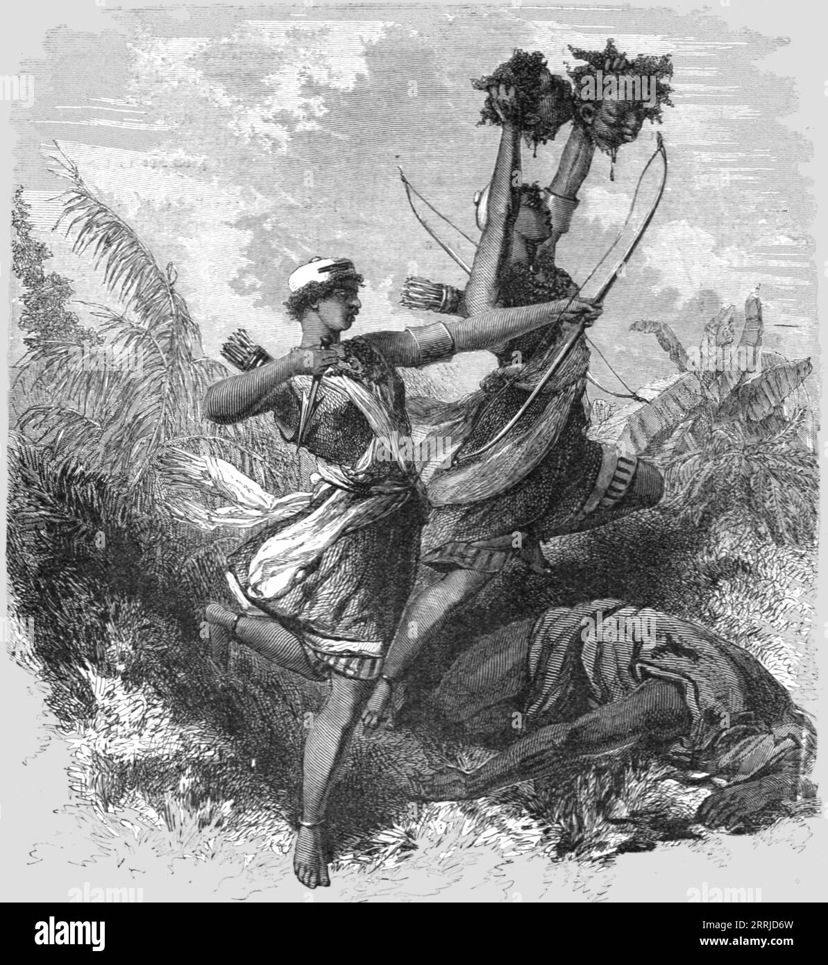 « Amazones du Dahomey dans la bataille ; le Royaume du Dahomey », 1875. Extrait de 'Voyages illustrés' de H.W. Bates. [Cassell, Petter et Galpin, c1880, Londres] et Galpin. Banque D'Images
