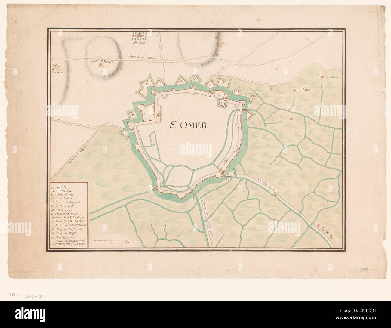 Plan de Sint-Omaars, 1650-1700. Banque D'Images