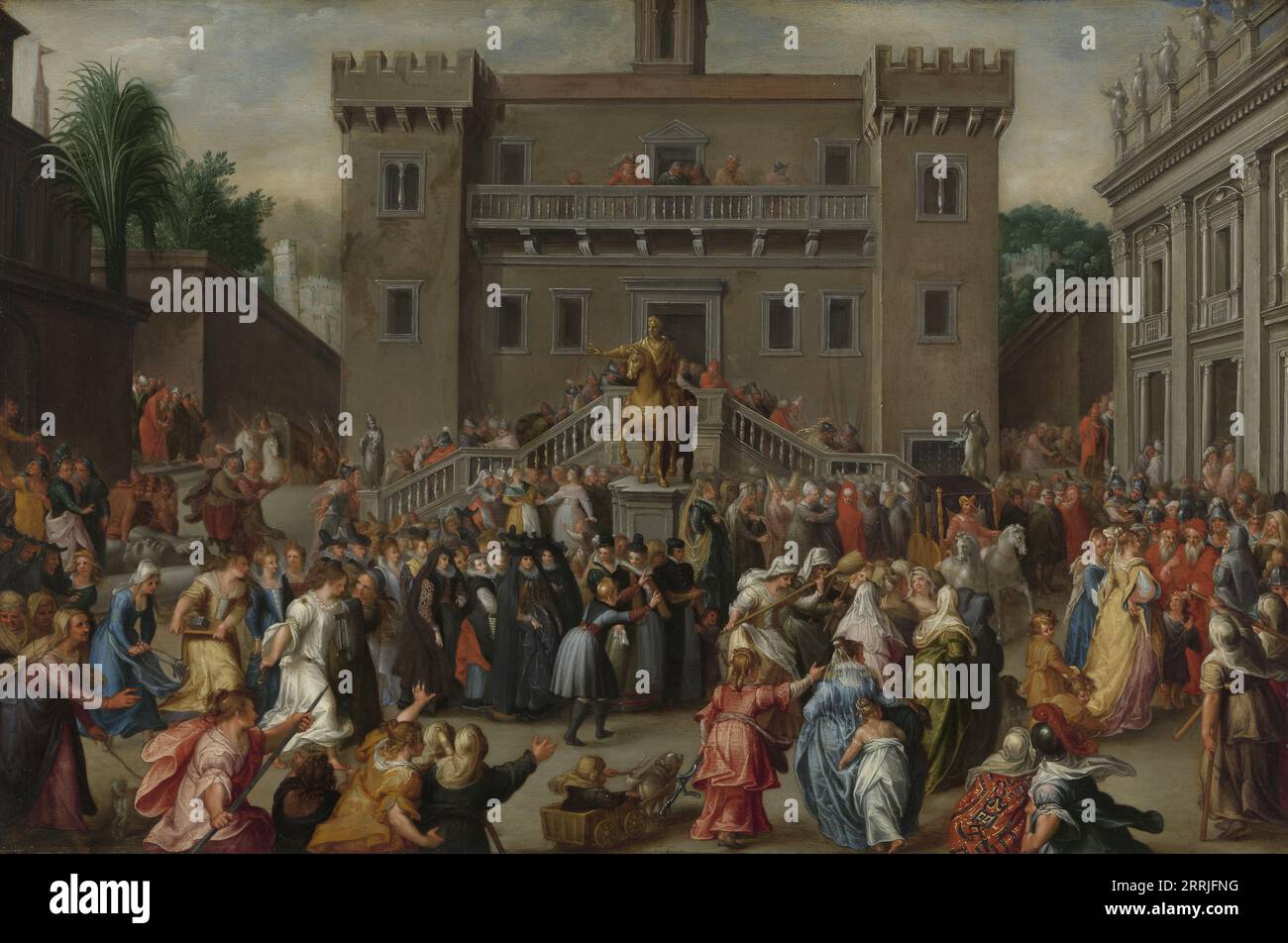 Le rassemblement des femmes de Rome au Capitole, c.1600-c.1602. Autre titre(s) : le soulèvement des femmes de Rome sur le Capitole pour le compte de Papirius. Banque D'Images