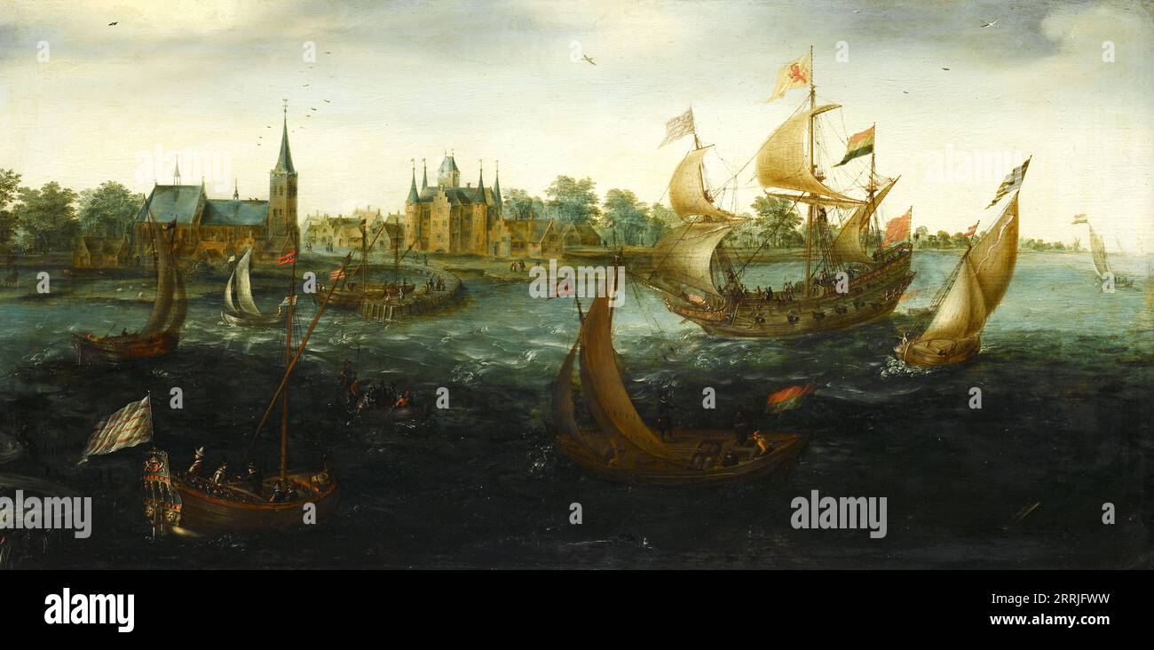 Navire au large d'IJsselmonde, 1617. Autre titre(s) : l'Eendraght au large d'IJsselmonde, 1618. Banque D'Images