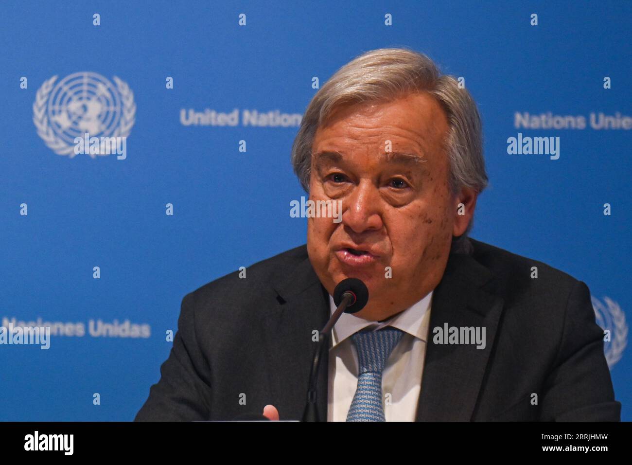 New Delhi, Delhi, Inde. 8 septembre 2023. Le Secrétaire général des Nations Unies AntÃ³nio Guterres prononce une conférence de presse avant le Sommet du G20 à New Delhi, en Inde, le 8 septembre 2023. (Image de crédit : © Kabir Jhangiani/ZUMA Press Wire) USAGE ÉDITORIAL SEULEMENT! Non destiné à UN USAGE commercial ! Banque D'Images