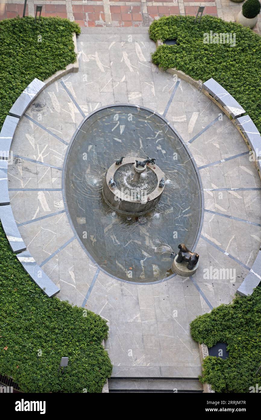 Vue aérienne de la fontaine d'eau en face de l'Hôtel Ljubljana Slovénie Banque D'Images