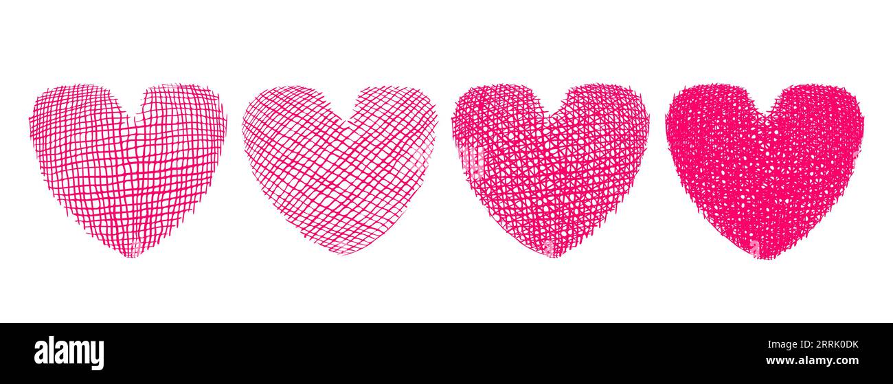 Icônes de jeu de vecteurs du style de dessin coeur en main.Illustration vectorielle de coeurs rouges en forme de grunge pour la Saint-Valentin. Illustration de Vecteur