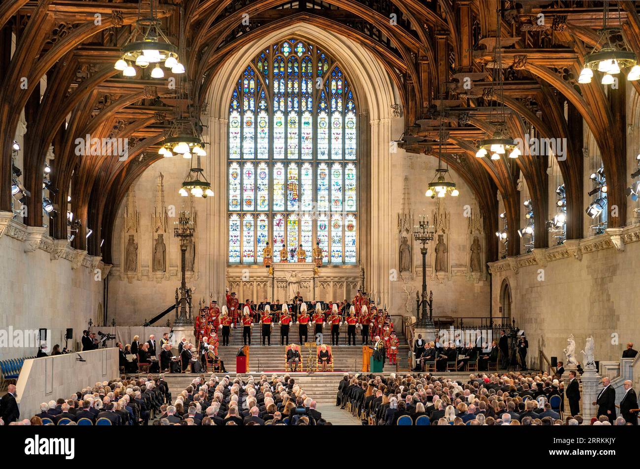 220912 -- LONDRES, 12 septembre 2022 -- la photo prise le 12 septembre 2022 montre une vue avant que le roi Charles III prononce son premier discours au Parlement à Westminster Hall à Londres, en Grande-Bretagne. Le roi de Grande-Bretagne Charles III a dit ressentir le poids de l histoire et a juré de suivre l exemple de sa défunte mère, la reine Elizabeth II, dans son premier discours devant le Parlement lundi. /UK Parliament/DISCOURS via Xinhua HOC CRÉDIT OBLIGATOIRE : UK Parliament/ BRITAIN-LONDON-KING CHARLES III-SPEECH TO PARLIAMENT AnnabelxMoeller PUBLICATIONxNOTxINxCHN Banque D'Images