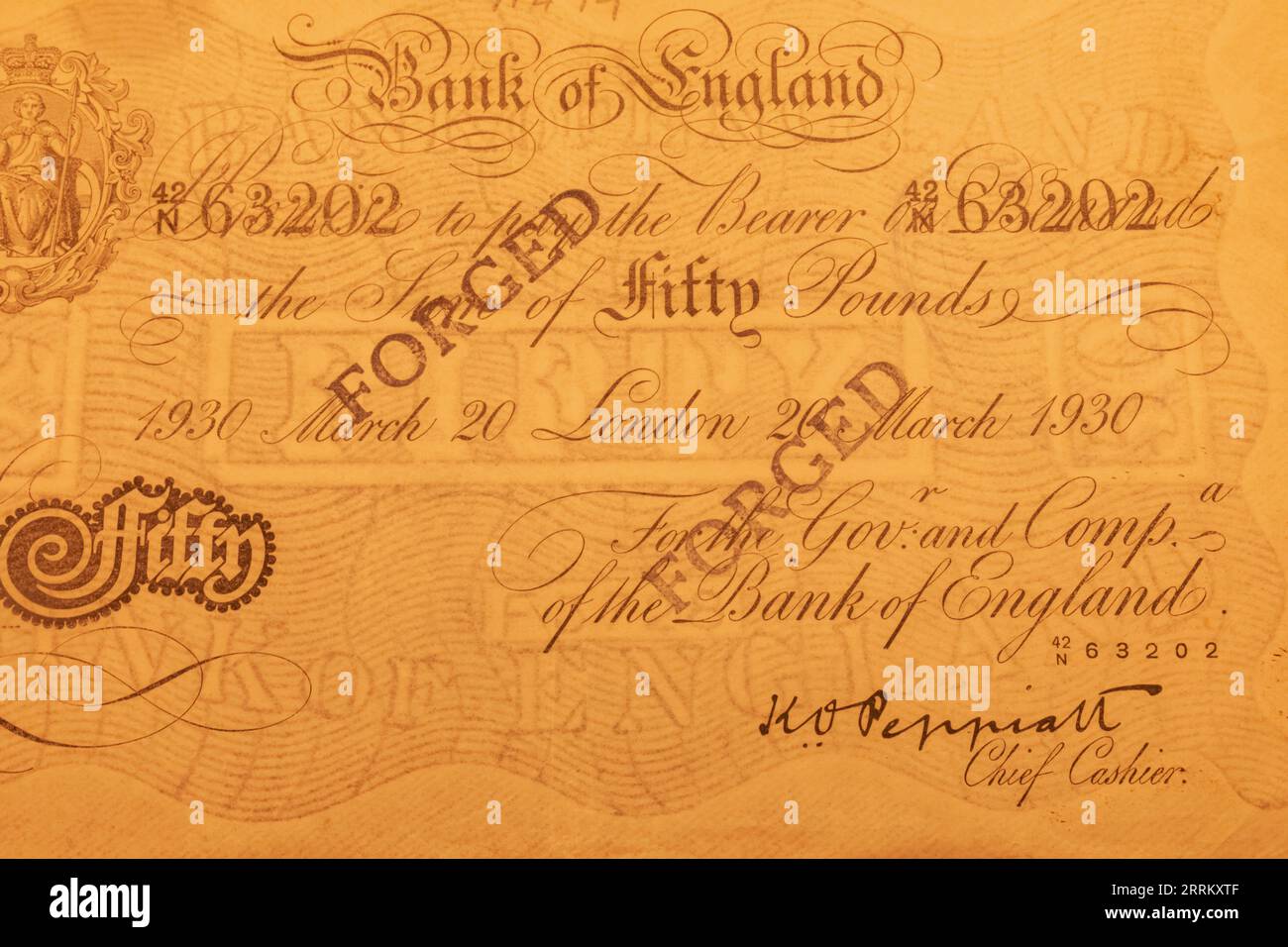 Angleterre, Londres, ville de Londres, Bank of England, Bank of England Museum, exposition du billet de banque anglais forgé allemand de la Seconde Guerre mondiale Banque D'Images