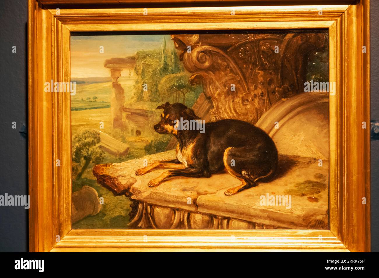 Tableau intitulé « Portrait de Fanny, un chien favori » par James Ward daté de 1822 Banque D'Images