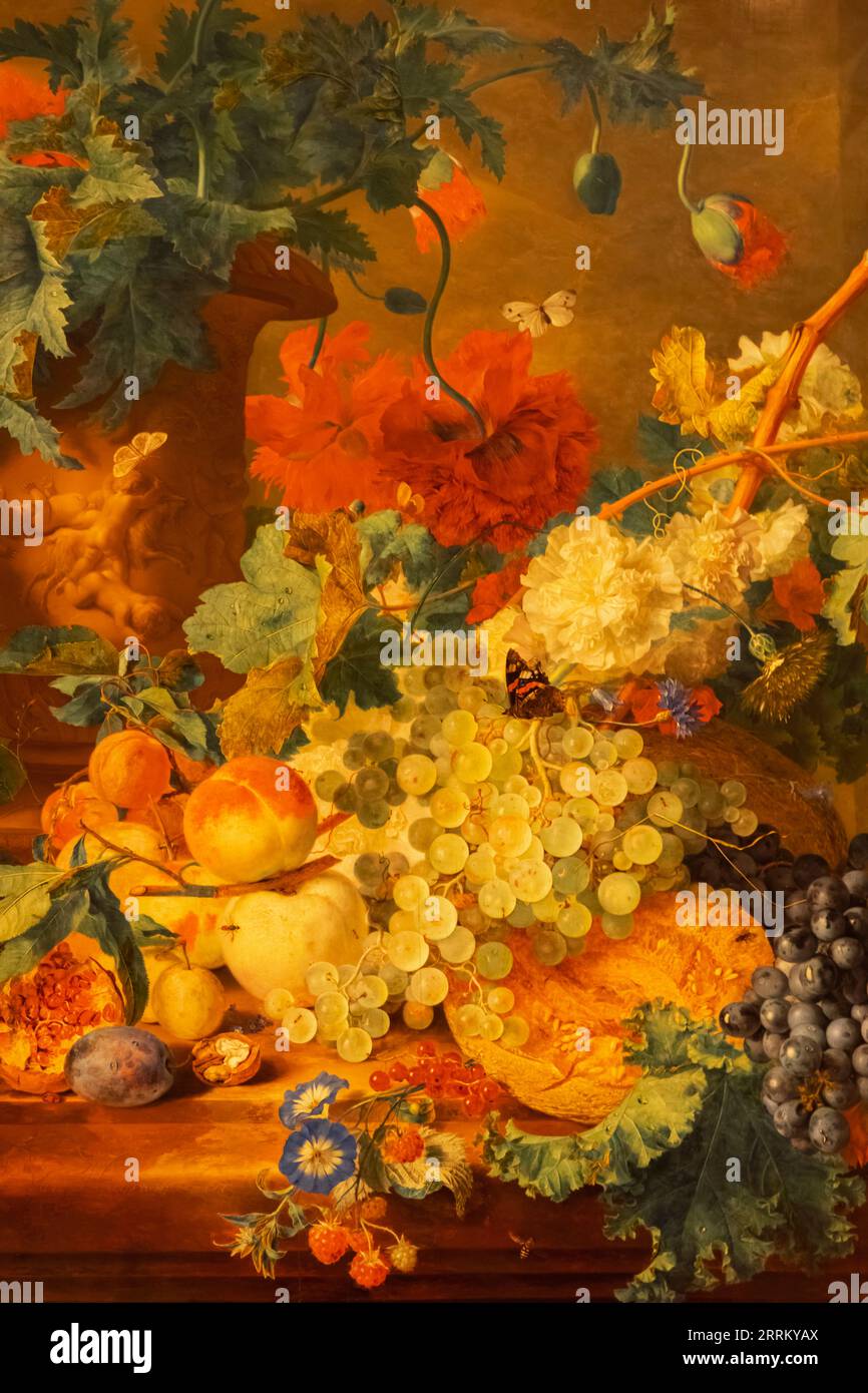 Angleterre, Londres, Heartford House, The Wallace Collection Museum, peinture intitulée « fruit and Flowers in a vase » par Jan van Huysum Banque D'Images