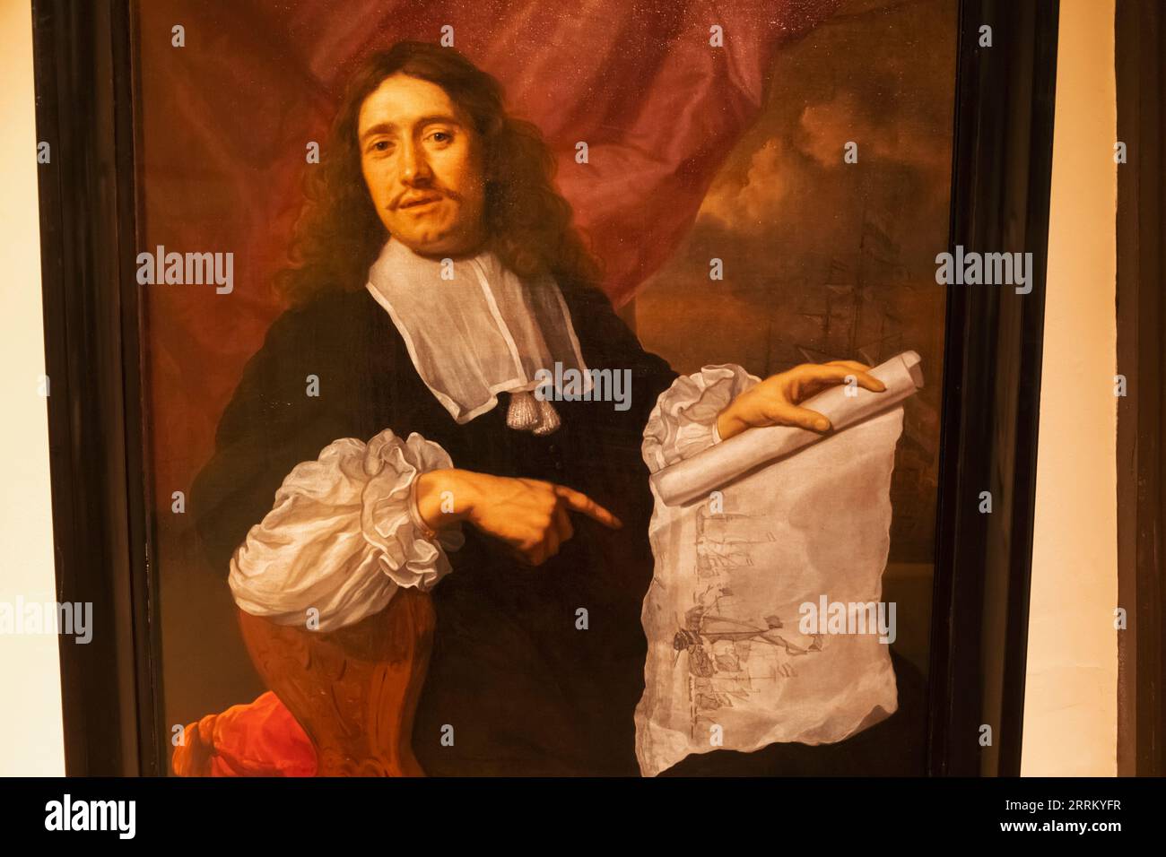 Angleterre, Londres, Greenwich, la maison de la Reine, peinture de Willem Van de Velde le jeune par Lodewijk Van Der helst en 1672 Banque D'Images