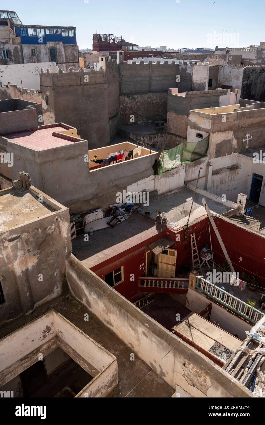 Maisons résidentielles dans la médina d'Essaouira, Maroc Banque D'Images