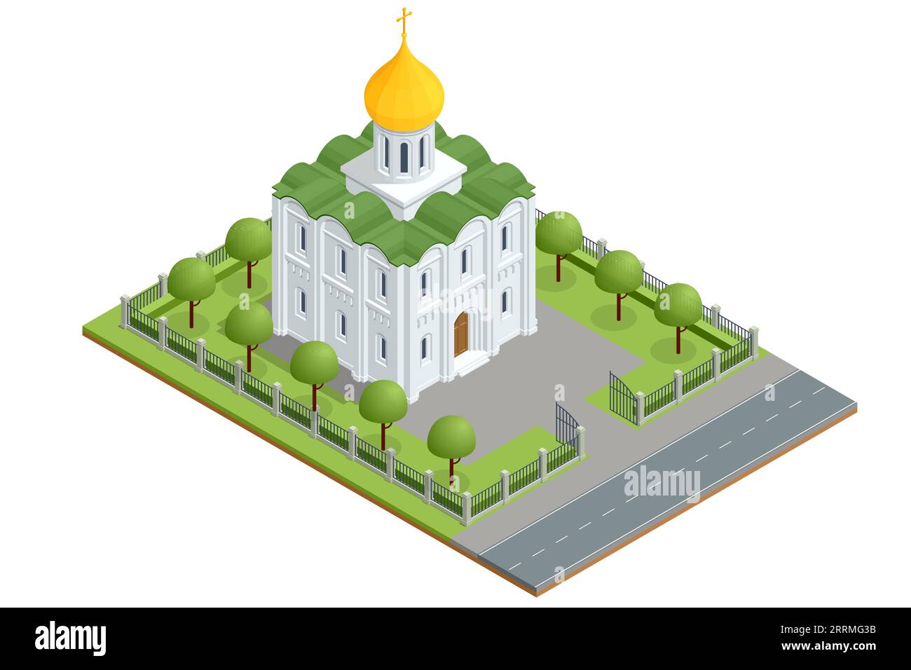 Bâtiment isométrique de l'église orthodoxe isolé sur un fond blanc. L'Église orthodoxe orientale, également appelée Église orthodoxe et officiellement la Illustration de Vecteur