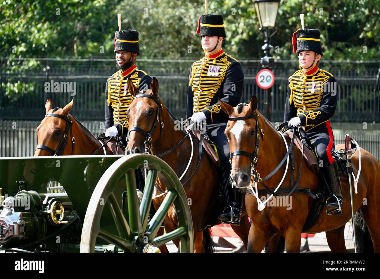 The Kings Troop Royal Horse Artillery, Buckingham Palace, Londres, Royaume-Uni Banque D'Images