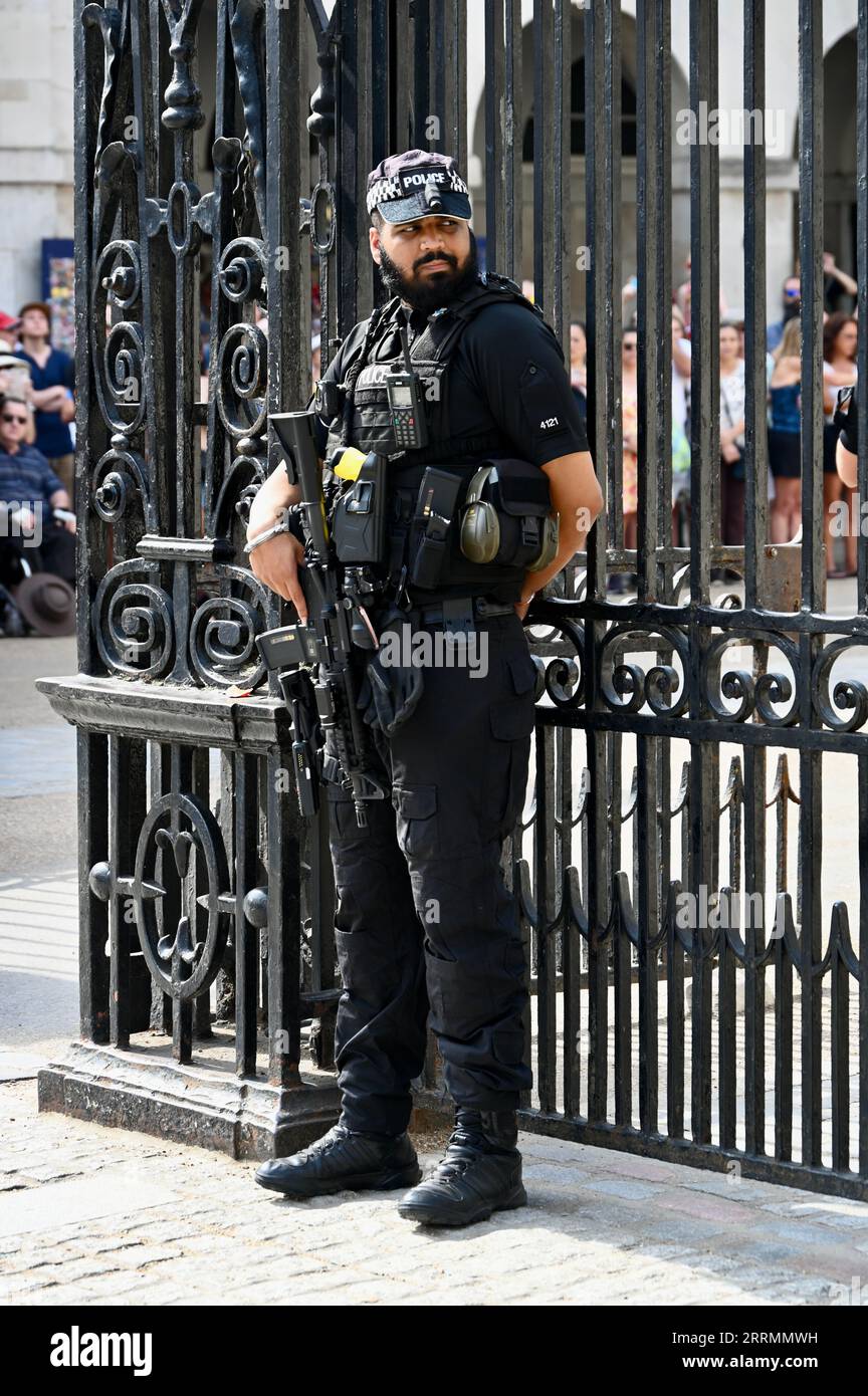 Officier de police armé, Horse Guards Parade, Londres, Royaume-Uni Banque D'Images