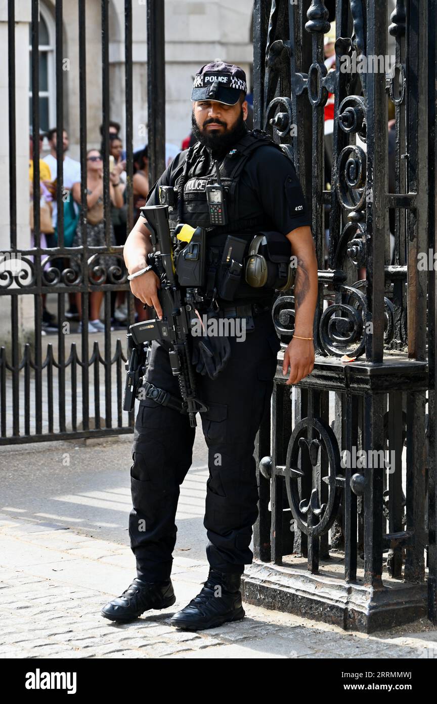 Officier de police armé, Horse Guards Parade, Londres, Royaume-Uni Banque D'Images