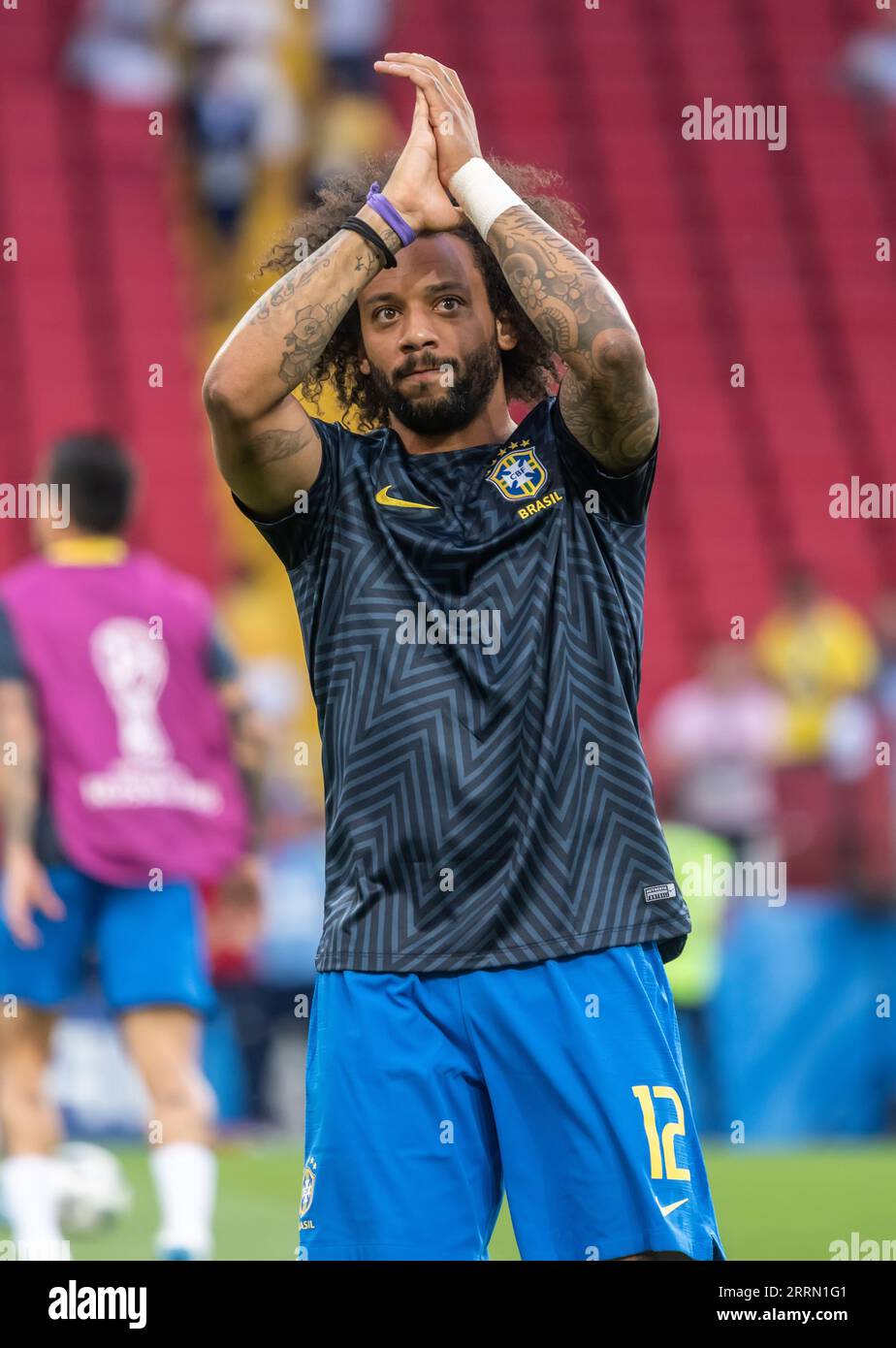 Moscou, Russie - 27 juin 2018. L'ailier de l'équipe nationale du Brésil Marcelo avant le match de la coupe du monde de la FIFA 2018 Serbie vs Brésil (0-2) Banque D'Images