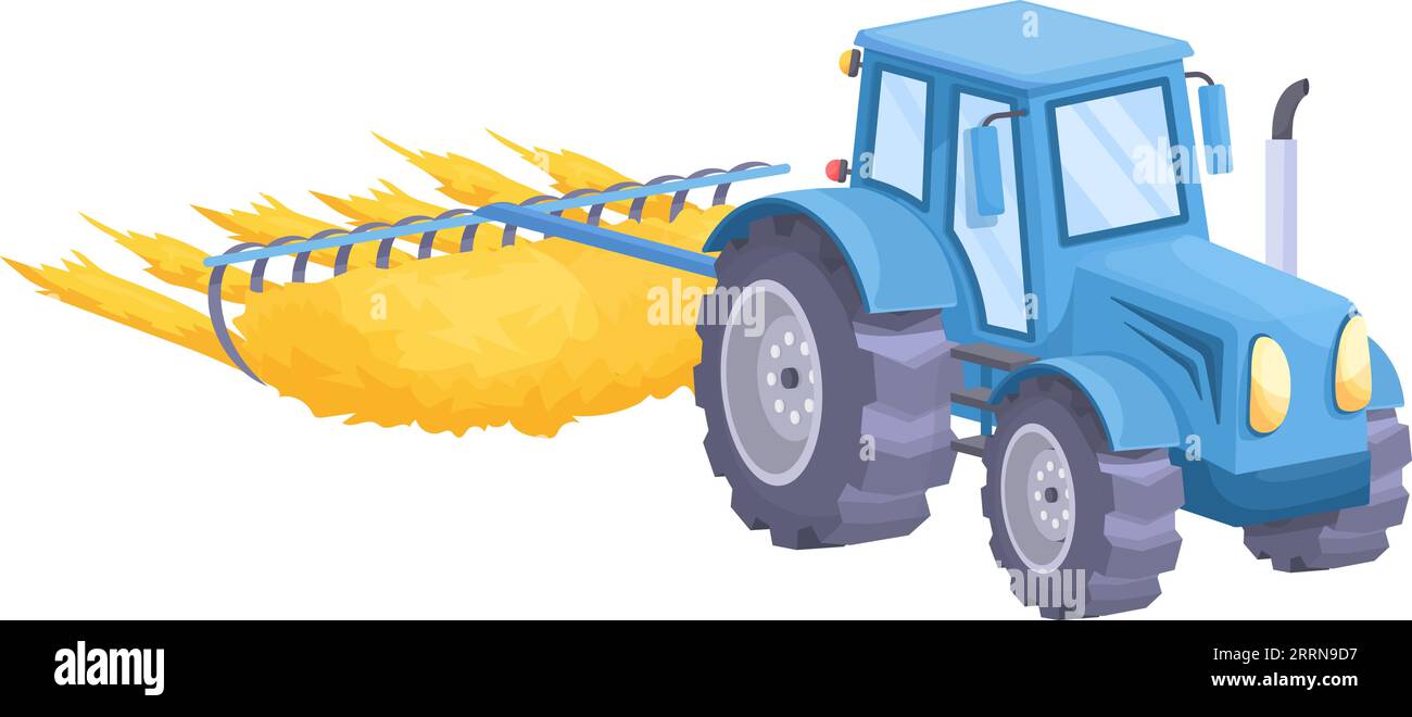 Tracteur avec peigne à foin. Icône de machine agricole de dessin animé isolé sur fond blanc Illustration de Vecteur