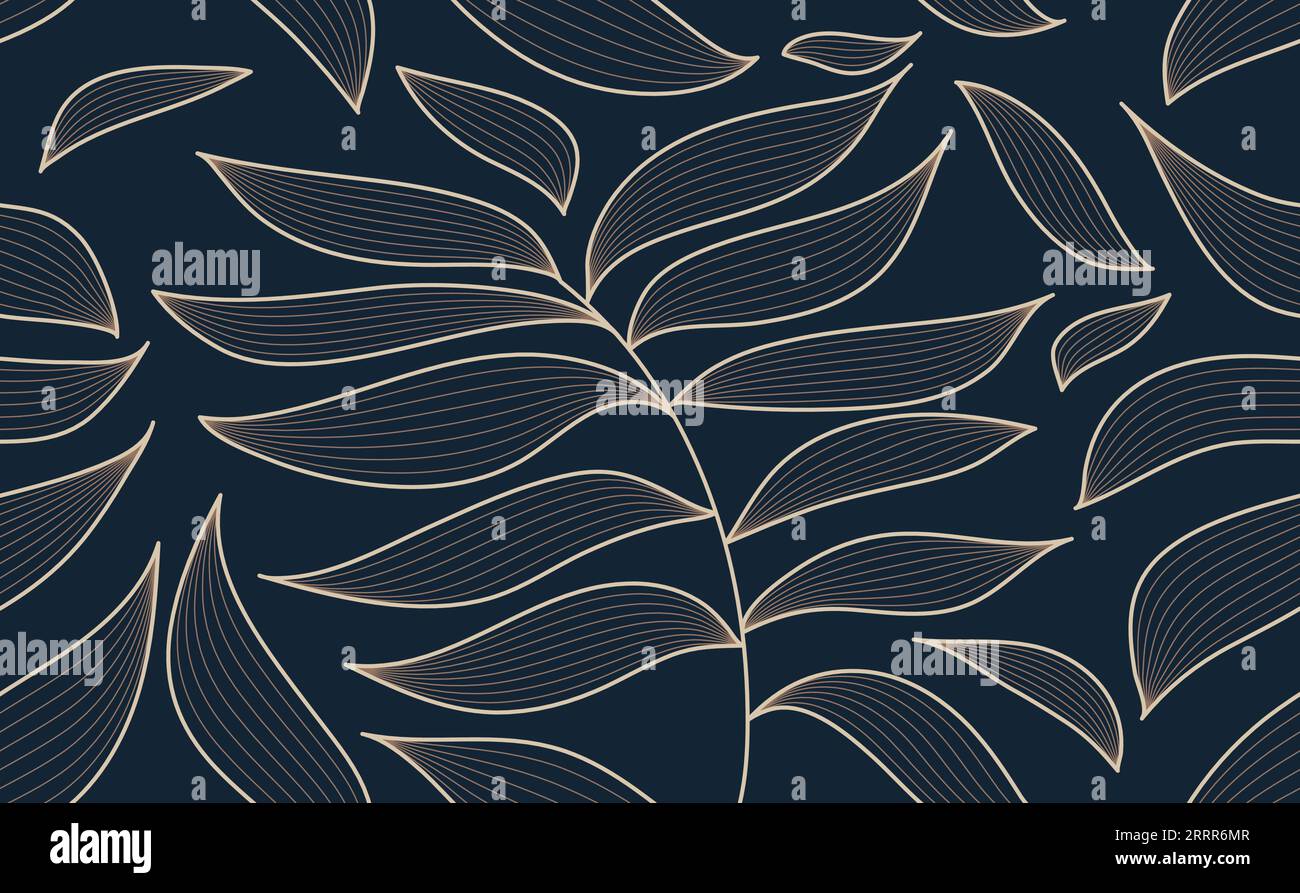 Les feuilles de ligne dorée d'art de vague décorative de motif sans couture Illustration de Vecteur