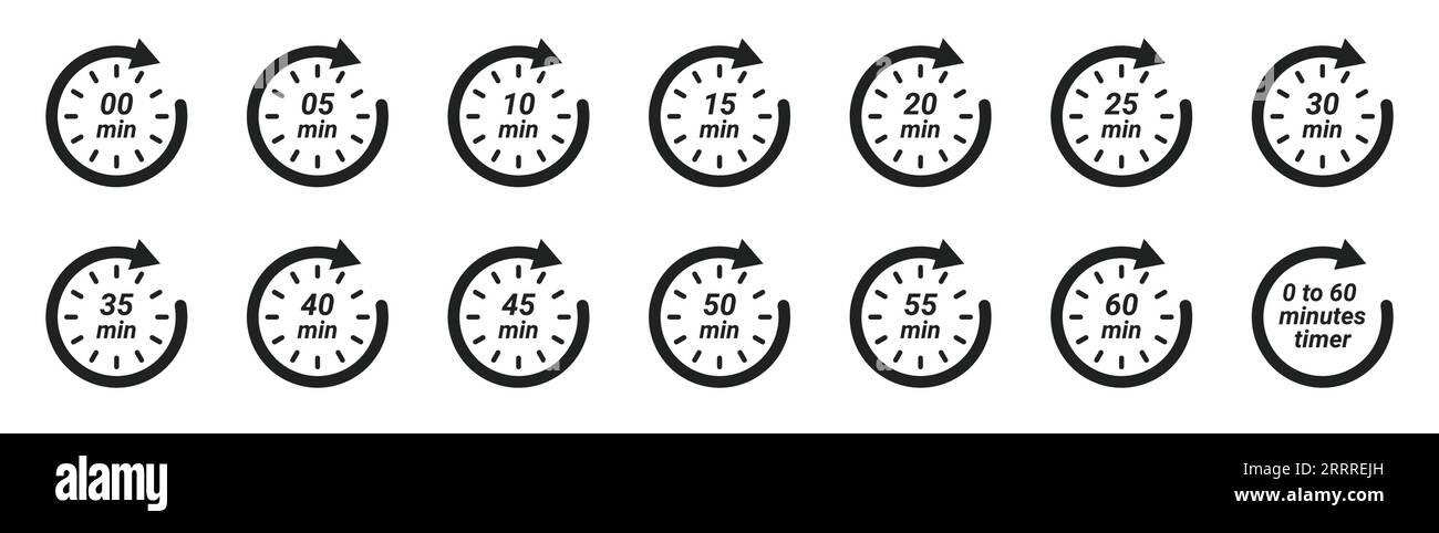 minuterie fléchée de 0 à 60 minutes dans le sens horaire réglée Illustration de Vecteur
