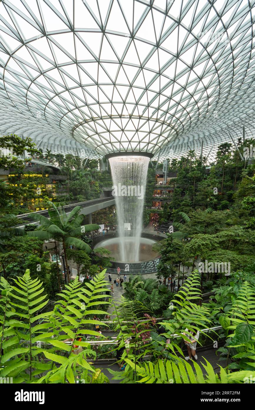 Singapour - août 29,2023 : l'aéroport Jewel Changi est un complexe de divertissement et de vente au détail sur le thème de la nature entouré et lié à l'un des passagers Banque D'Images