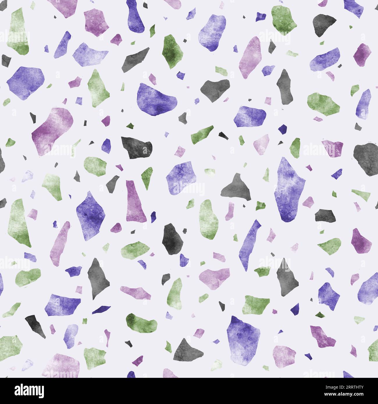 Motif sans couture italien abstrait terrazzo. Pierres multicolores dispersées texture décorative à l'aquarelle dessinée à la main. Vitrail cassé, forme colorée Banque D'Images