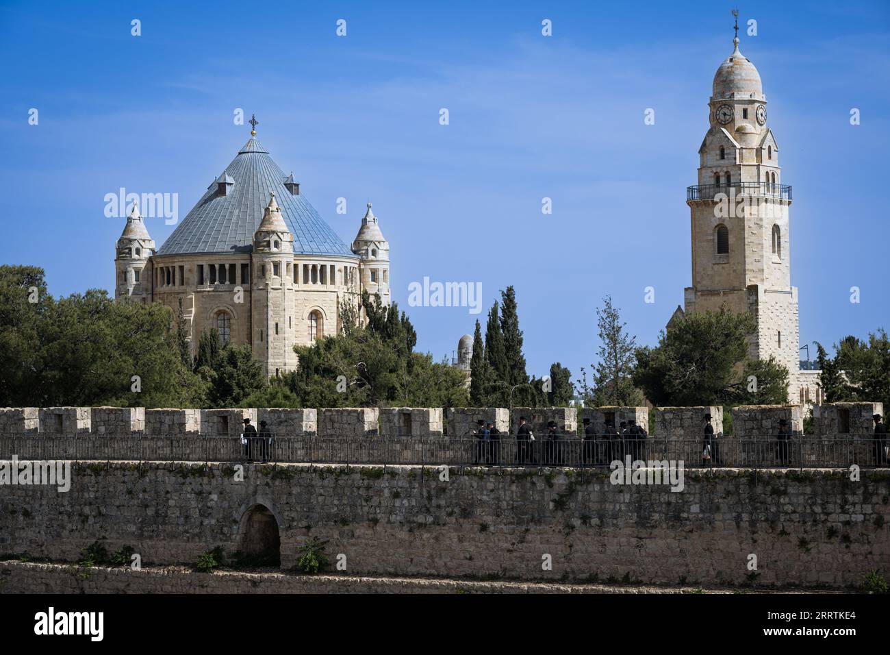 Et le clocher, le mont Sion à l'extérieur de la vieille ville de Jérusalem Banque D'Images