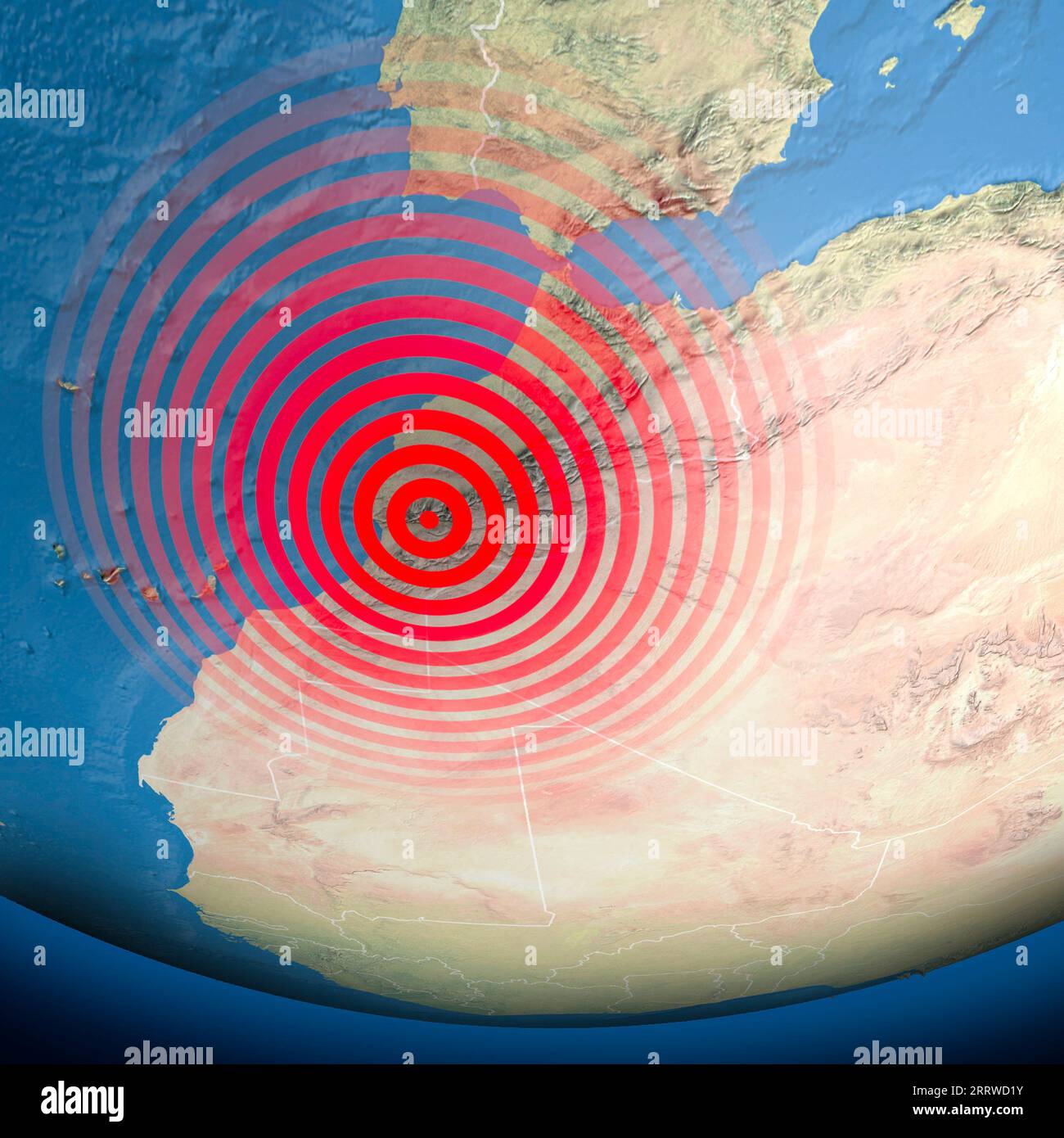 Carte sismique au Maroc, montagnes de l'Atlas, secouer, les éléments de cette image sont fournis par la NASA. Terre frappée par une forte magnitude de tremblement de terre. 3d Banque D'Images