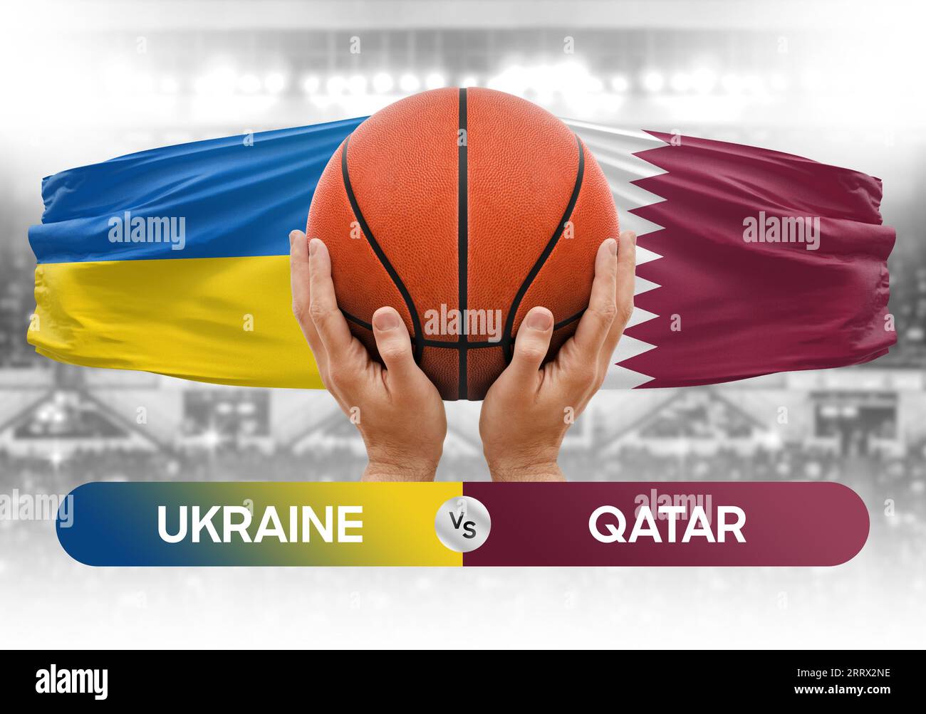 Image conceptuelle de la coupe de compétition de basket-ball des équipes nationales de basket-ball du Qatar vs Ukraine Banque D'Images