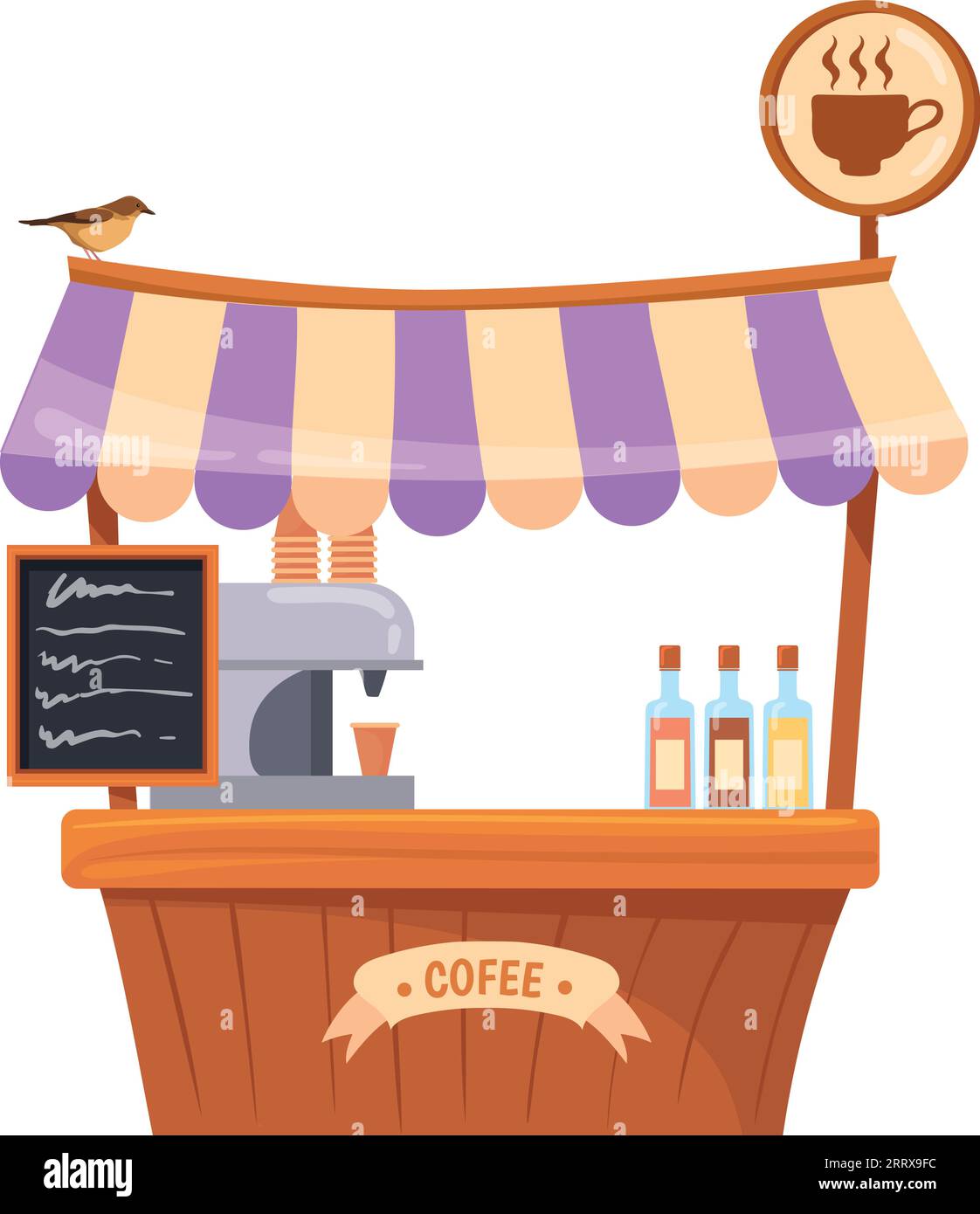 Stalle à emporter pour le café. Café de rue de dessin animé stand isolé sur fond blanc Illustration de Vecteur