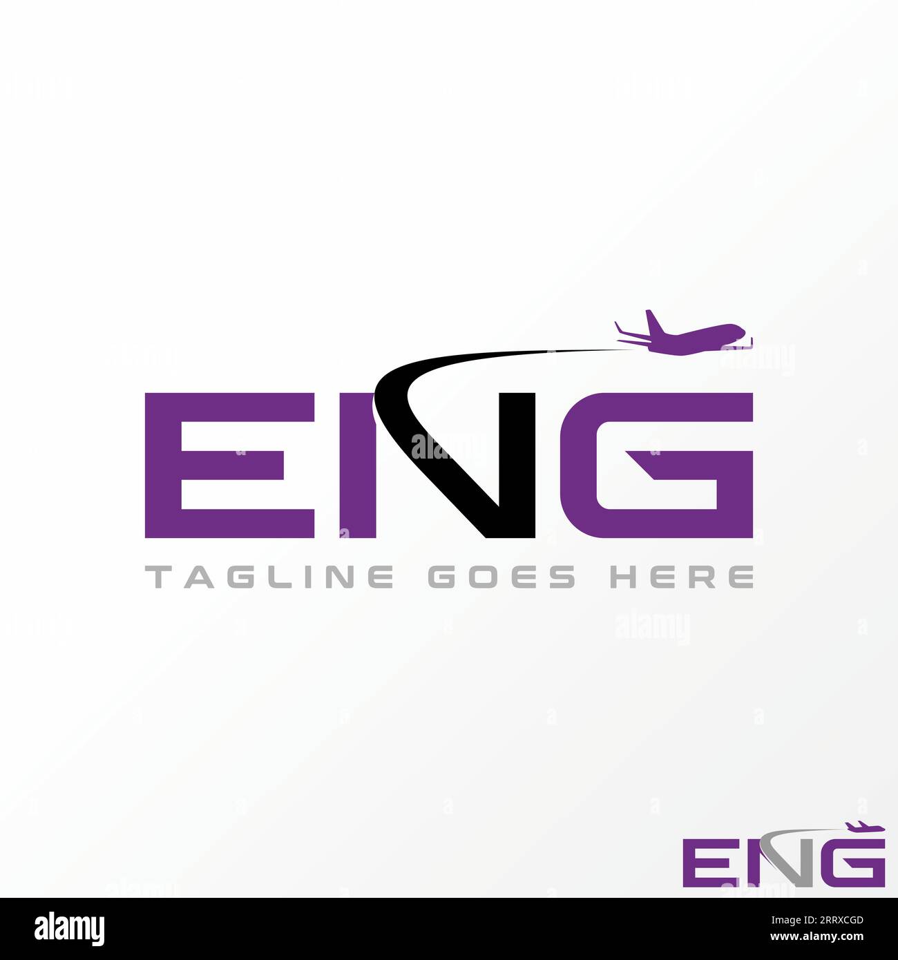 Logo design concept graphique créatif abstrait vecteur signe stock lettre initiale ENG police avec avion volant lié monogramme aviation Illustration de Vecteur
