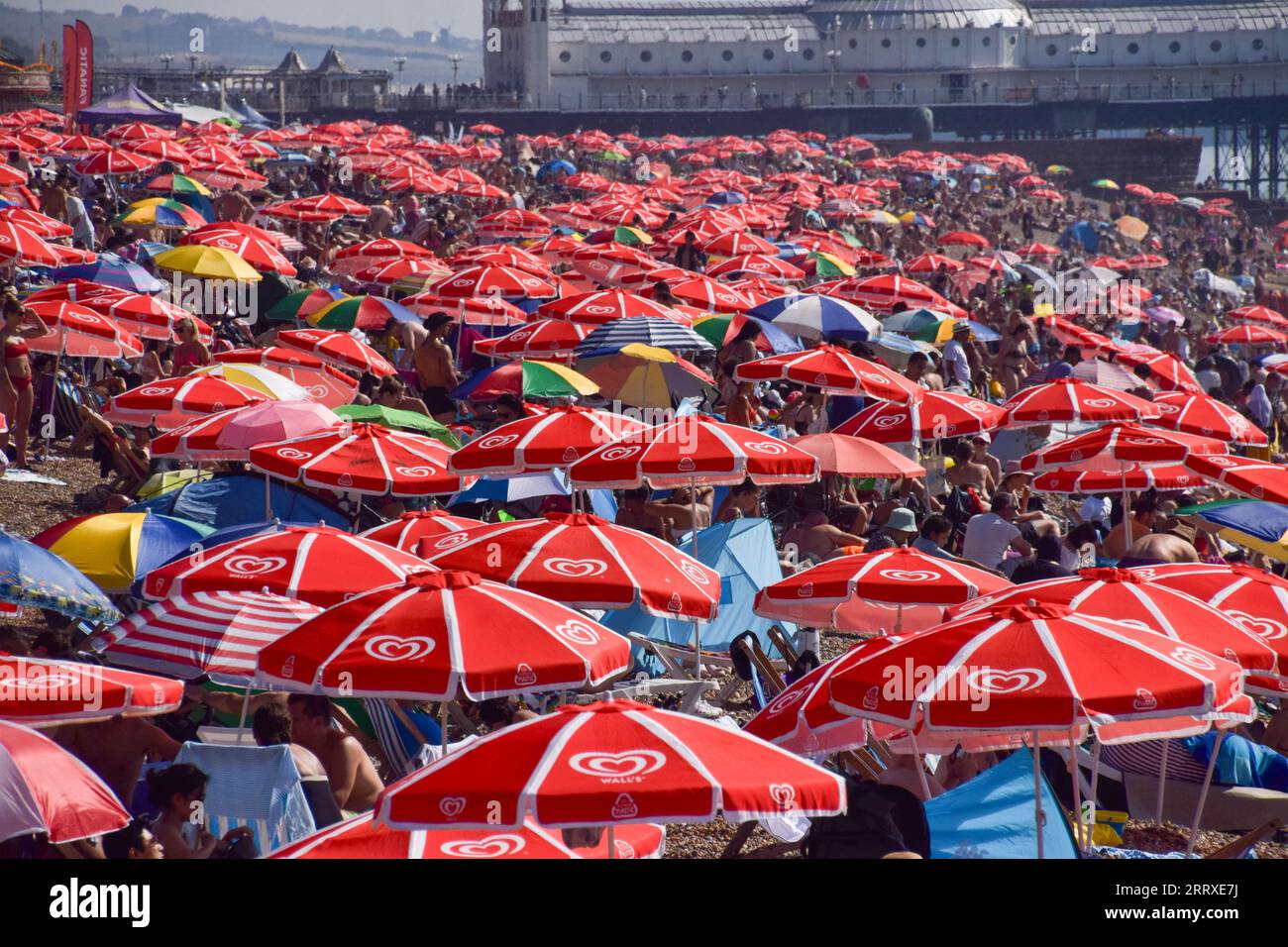 Brighton, Royaume-Uni. 9 septembre 2023. Les foules envahissent la plage de Brighton alors que le Royaume-Uni connaît la plus longue canicule de septembre. Crédit : Vuk Valcic/Alamy Live News Banque D'Images