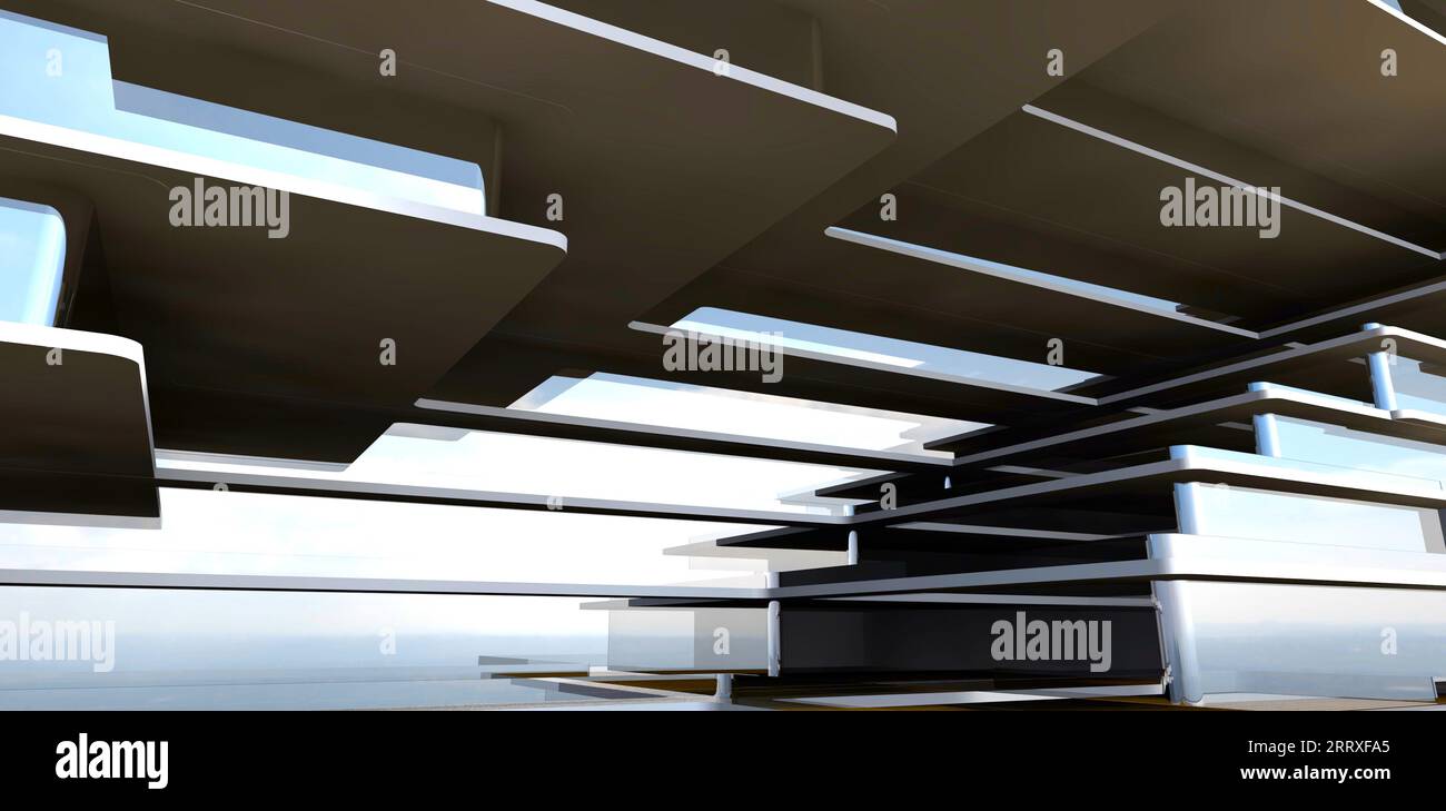 Abstraction architecturale de la façade en verre de l'immeuble d'appartements. Bonne image pour les magazines de construction. rendu 3d. Banque D'Images