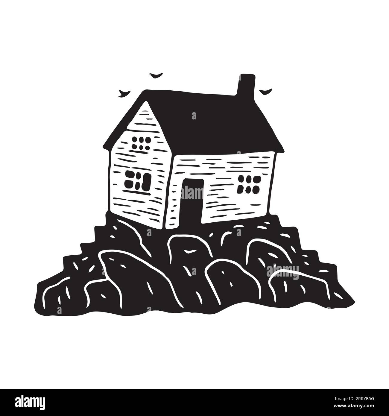 Illustration d'impression de bloc de cabane de plage fantaisiste pour le concept de voyage tropical. Vector maison côtière stylisée pour les vacances. Illustration de Vecteur