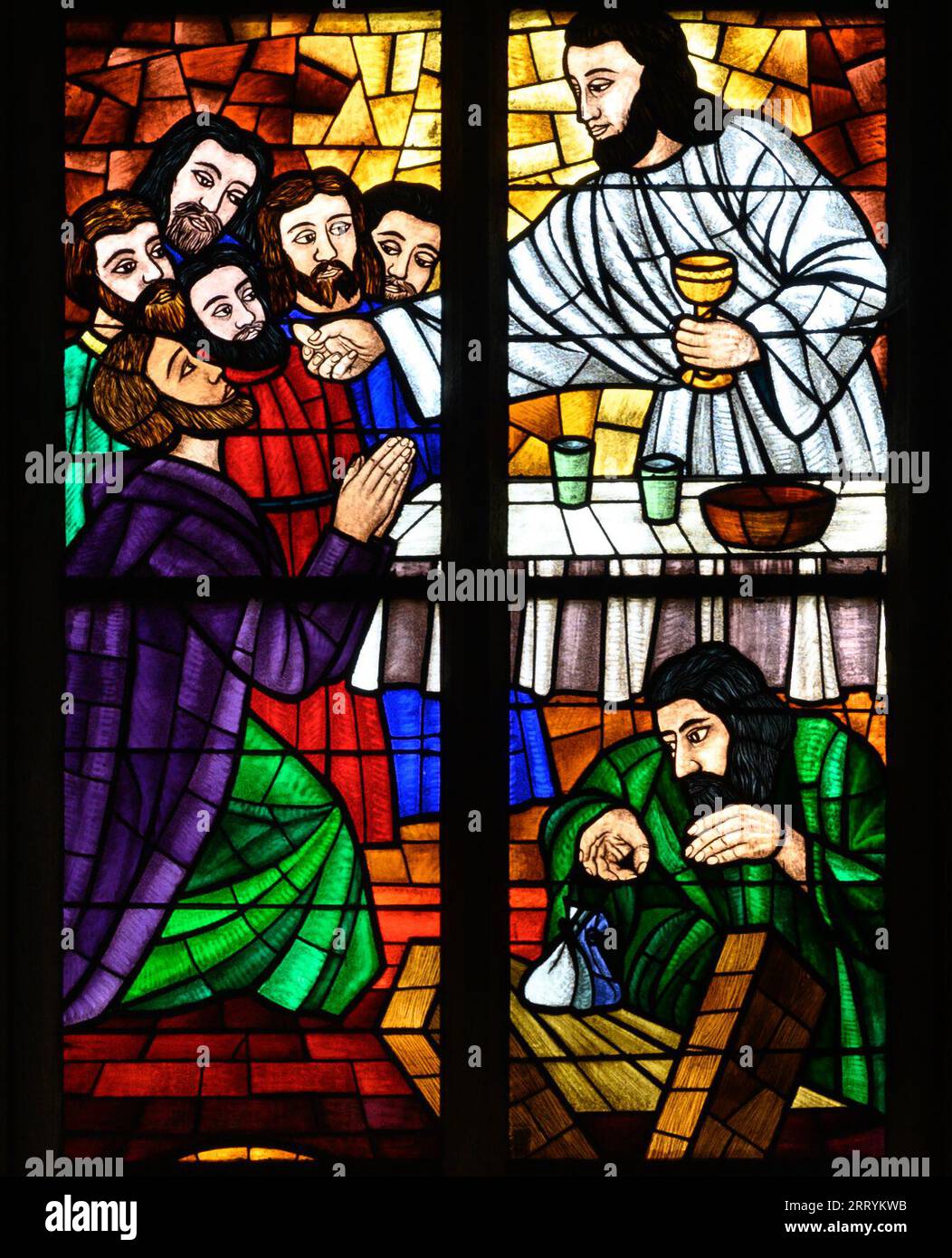 Vitrail représentant la Cène. Église votive, Vienne, Autriche. Banque D'Images