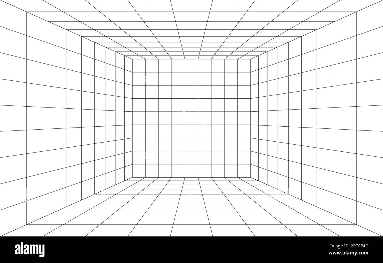 Lignes de grille vide pièce 3d Wireframe fond futuriste Illustration de Vecteur