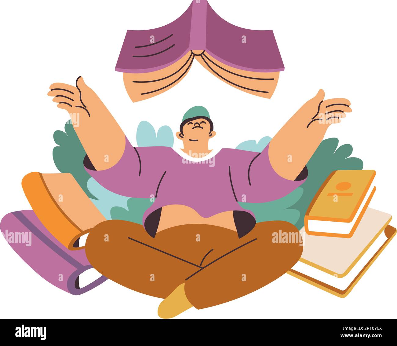 littérature et lecture passe-temps, personnage masculin isolé avec des livres et des publications. Étudiant se préparant à l'examen ou aux leçons. Romans et poésie dans les journaux intimes Illustration de Vecteur