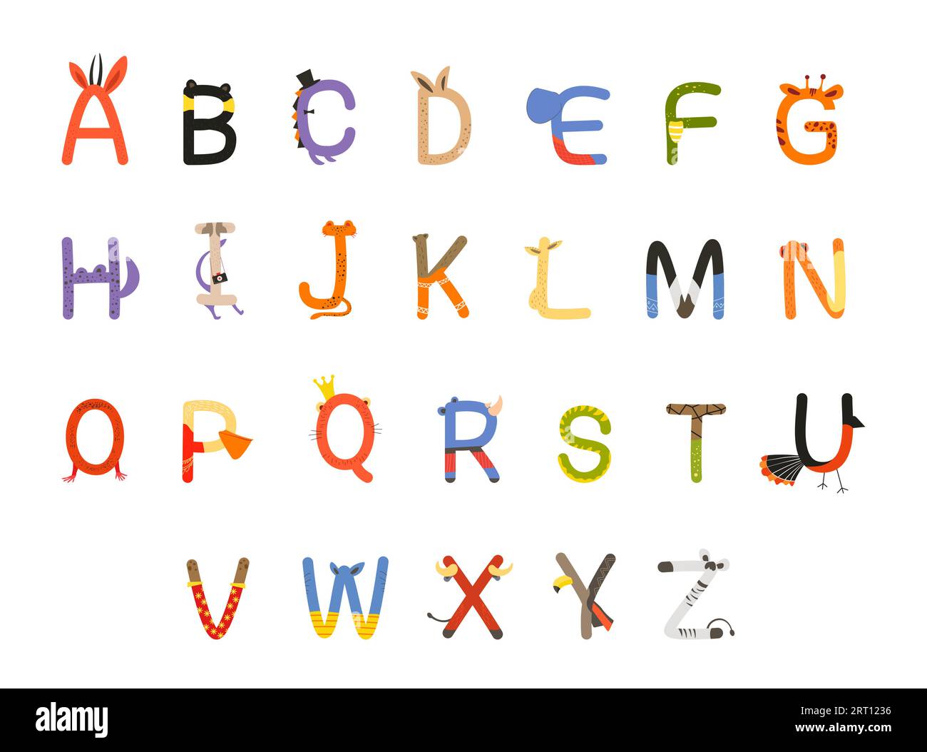 Conception de l'alphabet de police avec le concept d'animaux colorés Illustration de Vecteur