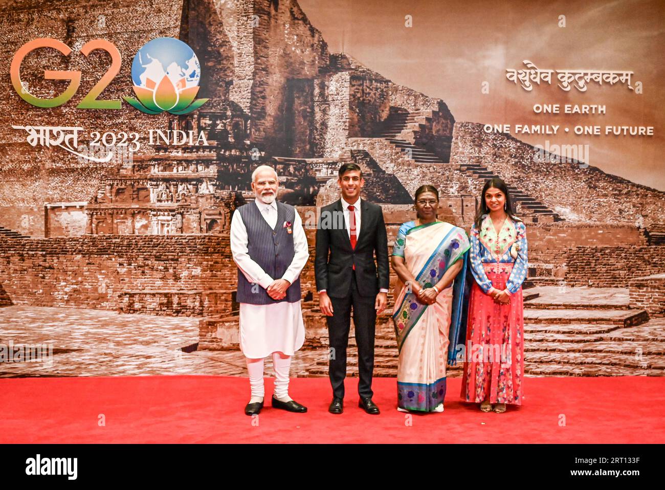 New Delhi, Inde. 10 septembre 2023. Au cours du sommet du G20, le président indien Droupadi Murmu a organisé un dîner à tous les participants à Bharat Mandapam, New Delhi. Le président et le Premier ministre de l'Inde ont reçu tous les participants au G20. Rishi Sunak Premier ministre du Royaume-Uni crédit : Seshadri SUKUMAR/Alamy Live News Banque D'Images