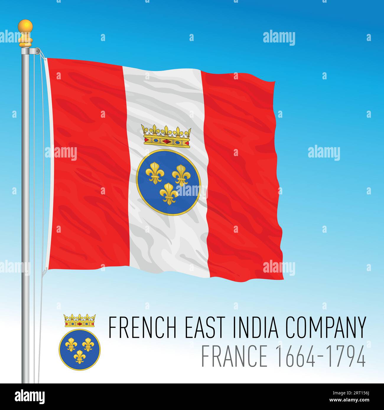 Drapeau brandissant historique de la Compagnie française des Indes orientales, France, 1664-1794, illustration vectorielle Illustration de Vecteur