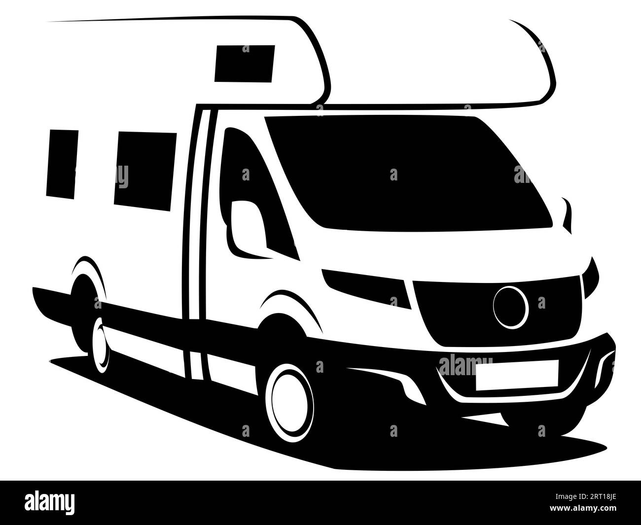 Illustration en noir et blanc d'un camping-car (VR) utilisé pour les voyages en famille et les vacances Banque D'Images