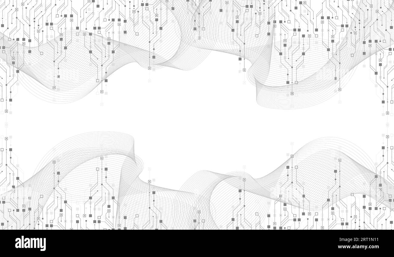 Concept de technologies quantiques. Apprentissage profond de l'intelligence artificielle. Conception de fond de texture de carte de circuit imprimé. Visualisation des algorithmes Big Data Illustration de Vecteur