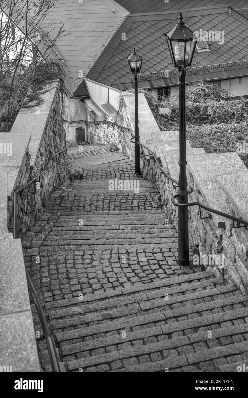 L'escalier raide dans la vieille ville de Schleiz Banque D'Images