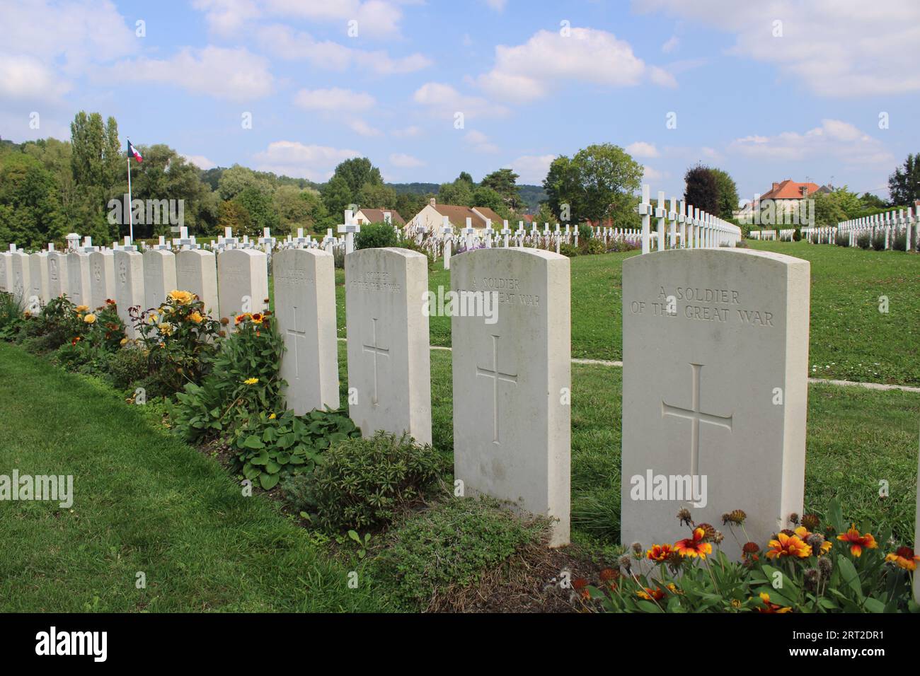 Quatre soldats britanniques inconnus au cimetière de graves de guerre du Commonwealth britannique de Vailly de la bataille de l'Aisne 1914 Banque D'Images