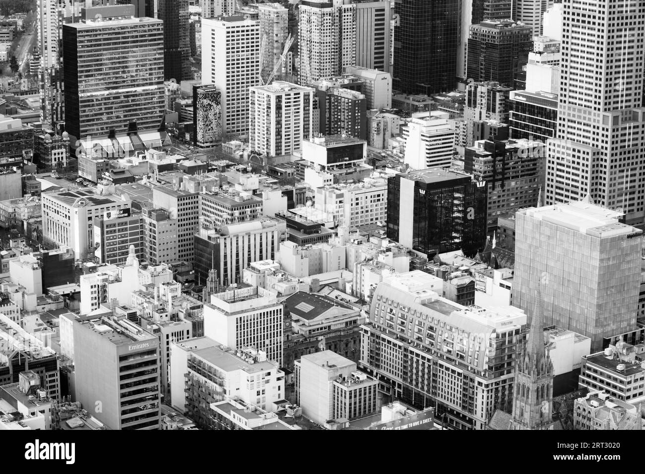 Gros plan des bâtiments au lever du soleil dans Melbourne CBD à Victoria, Australie Banque D'Images