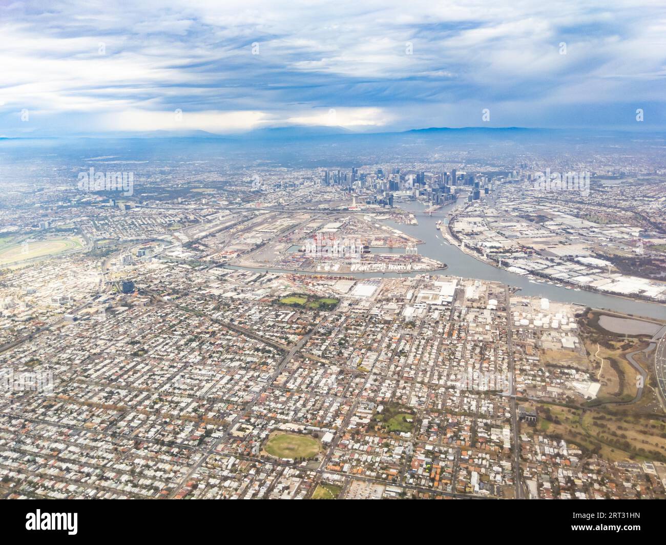 Vue aérienne du quartier des affaires de Melbourne lors d'une journée orageuse au-dessus de Melbourne en Australie Banque D'Images
